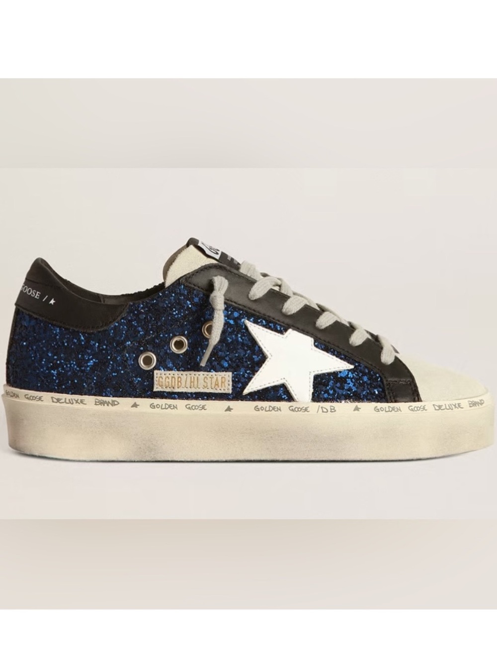 Golden Goose Blue Glitter Superstar Sneaker with White Star and Black Trim